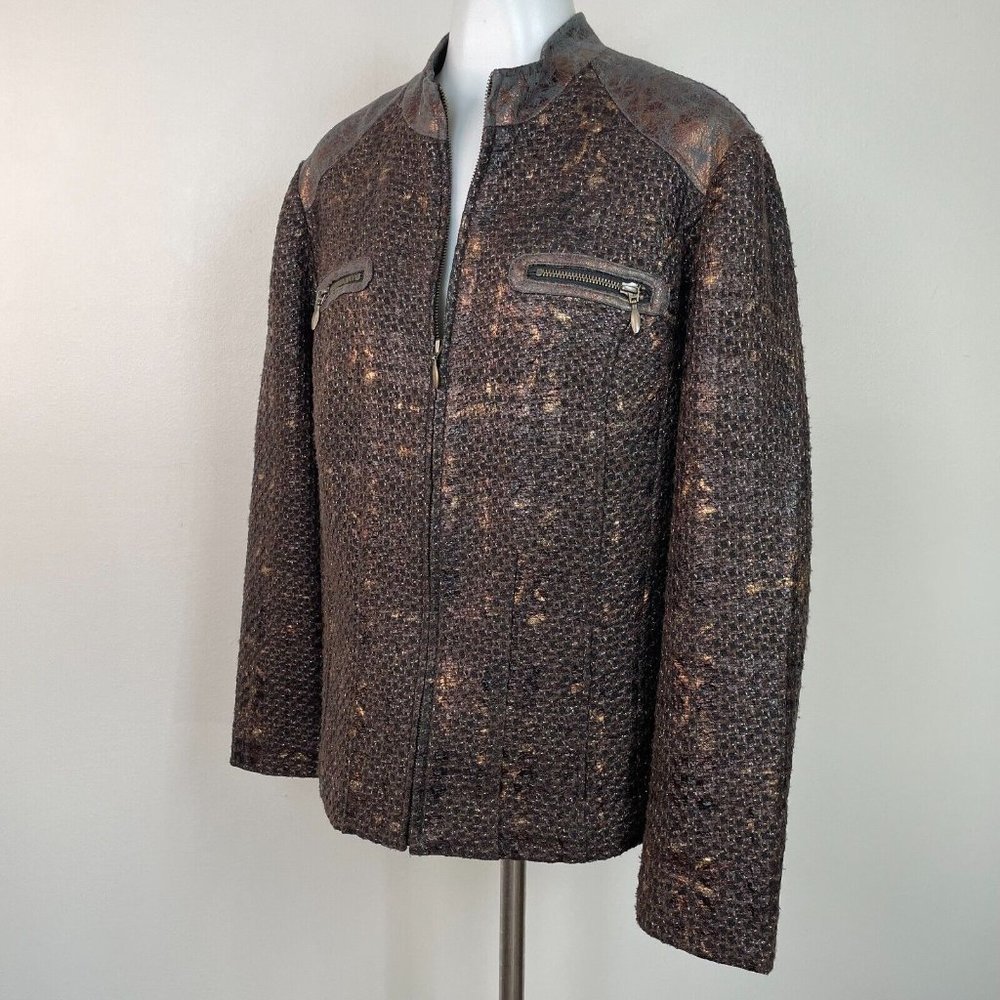 Chico's Jacket 3 Women's XL Tweed Brown Bronze Metallic Full-Zip - Picture 3 of 11